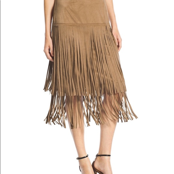 Chico's Dresses & Skirts - Chico's Faux Suede Fringe Skirt Bahama Brown